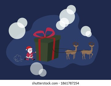 Santa claus con una gran caja de regalo al fondo.