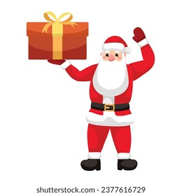 Santa Claus with big gift on white background