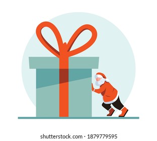 Santa Claus Con Gran Caja Presente. Diseño navideño