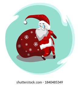 Santa Claus with big sack behind back