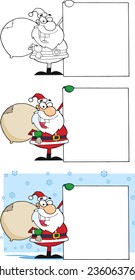 Santa Claus With Big Sign. Vector Collection Set