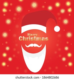 Santa Claus with big signboard. Merry Christmas and Happy New Year! Holiday greeting card. Isolated vector illustration.