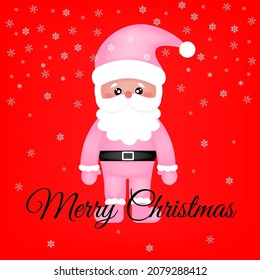 Santa Claus with big signboard Merry Christmas calligraphy lettering design. Creative typography for holiday greeting Vector illustration