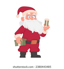 Santa Claus with a big white beard in a red New Year's suit. Cartoon style