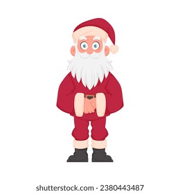 Santa Claus with a big white beard in a red New Year's suit. Cartoon style
