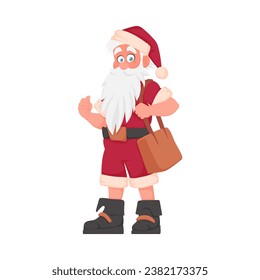 Santa Claus with a big white beard in a red New Year's suit. Cartoon style