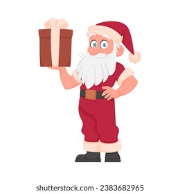 Santa Claus with a big white beard in a red New Year's suit. Cartoon style