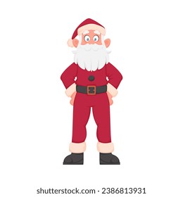 Santa Claus with a big white beard in a red New Year's suit. Cartoon style