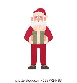 Santa Claus with a big white beard in a red New Year's suit. Cartoon style