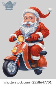 Santa Claus Biker going somewhere on his red moped