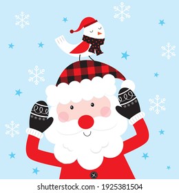 santa claus and bird christmas greeting card 