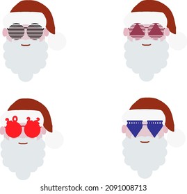 Santa Claus in black glasses with a white beard on a white background. Vector illustration. Flat style.