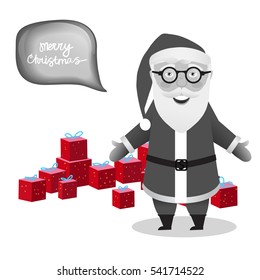 Santa Claus. Black and white. Vector illustration isolated on a white background. Concept art vintage black and white cartoon. Merry Christmas.