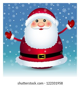 Santa Claus with blank banner, Christmas and New Year greeting card. Winter holiday background, vector