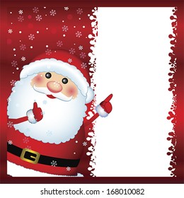 Santa Claus with blank banner, Christmas and New Year greeting card. Winter holiday background, vector