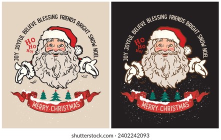 Santa Claus Blessing - Christmas Day - Vintage Style - Vector Illustration