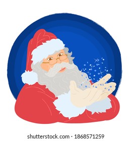 Santa claus blowing glitter with blue background