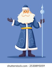 
Santa Claus in Blue Outfit Vector Cartoon Character. Russian Father frost from folklore representation 
