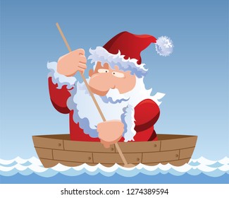 santa claus boating in ocean vector