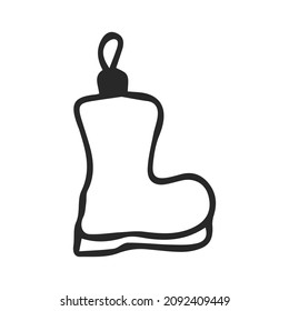 Santa claus boot toy for Chrismas tree. Vector sketch image isolated on a white background. A hand drawn doodle. A simple contour for an infographic.