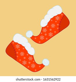 Santa Claus boots. Clothes for the New Year and Christmas. Close-up. Can be used for various gifts and greetings.