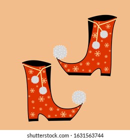 Santa Claus boots. Clothes for the New Year and Christmas. Close-up. Can be used for various gifts and greetings.