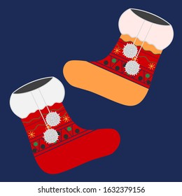 Santa Claus boots. Clothes for the New Year and Christmas. Close-up. Can be used for various gifts and greetings.