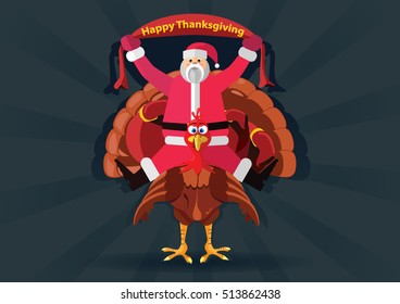 Santa Claus both hands on top with banner saying happy thanksgiving 