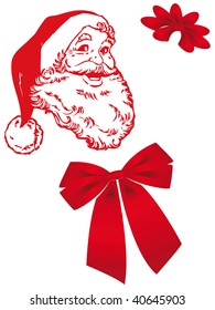 Santa Claus with bow and decorations for this Christmas card