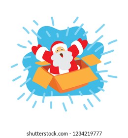 santa claus in the box gift vector illustration