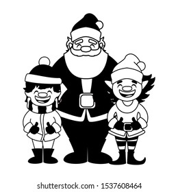 santa claus with boy and elf in white background vector illustration design