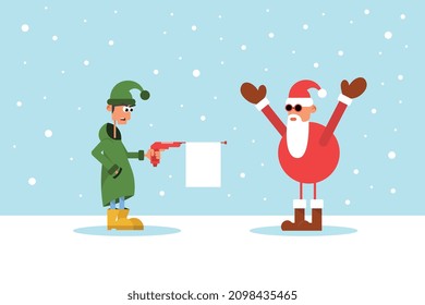 Santa Claus and a boy in the snow, Happy New Year, modern illustration, minimalist cartoon style, vector size.