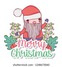 santa claus with branches leaves and garland