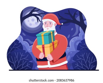 Santa Claus Bring Christmas gifts to Children. Santa brings a lot of Christmas presents to deliver children. Can be used for postcard, web, greeting card, invitation, web, poster, banner, print, etc.