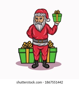 Santa Claus brings Christmas gifts. Suitable for invitation cards, landing pages, stickers, mugs and more