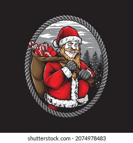 santa claus brings gift vector