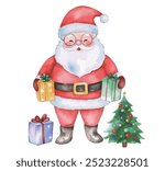 Santa Claus brings gifts, Christmas tree and presents