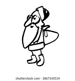 Santa Claus brings gifts for Christmas. Hand-drawn funny character, caricature, sketch, Doodle. Vector illustration