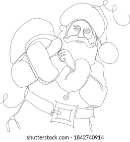 Santa Claus brings gifts single line drawing, white background