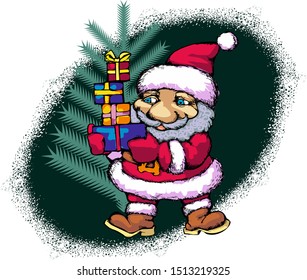 Santa Claus brought presents. Design for greeting cards and greetings.