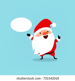 Santa Claus with bubble for text. Cute emotional Christmas character. Element from the collection. Vector illustration isolated on light blue background.