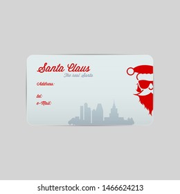 Santa Claus Business Card Template. Merry Christmas and Happy New Year Background, Template. Christmas Greeting Card. Vector Illustration.