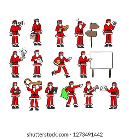 santa claus with business concept icons vector illustration sketch doodle hand drawn with black lines isolated on white background