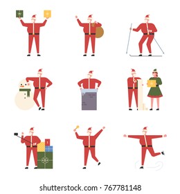 Santa Claus busy with Christmas. vector illustration flat design