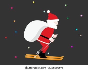 Santa Claus is busy skiing on Christmas day.