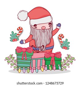 santa claus with candy cane and branches leaves