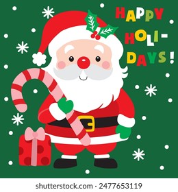 Santa Claus and Candy cane for Christmas Card or Bag design