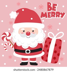 Santa Claus and Candy cane For Christmas Card or Bag design