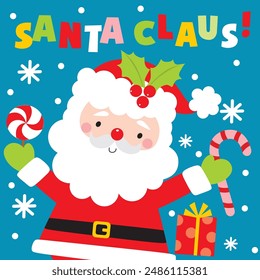 Santa Claus and Candy Cane For Christmas Card or Bag design