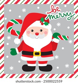 Santa Claus with Candy cane For Christmas Card or Bag design